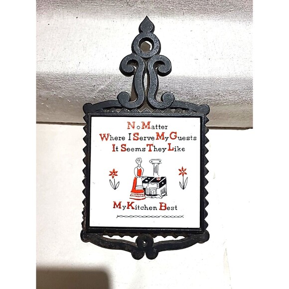 Vintage Trivet Cast Iron Tile Guests Like My Kitchen Best Napco Japan MCM RETRO - Picture 1 of 4